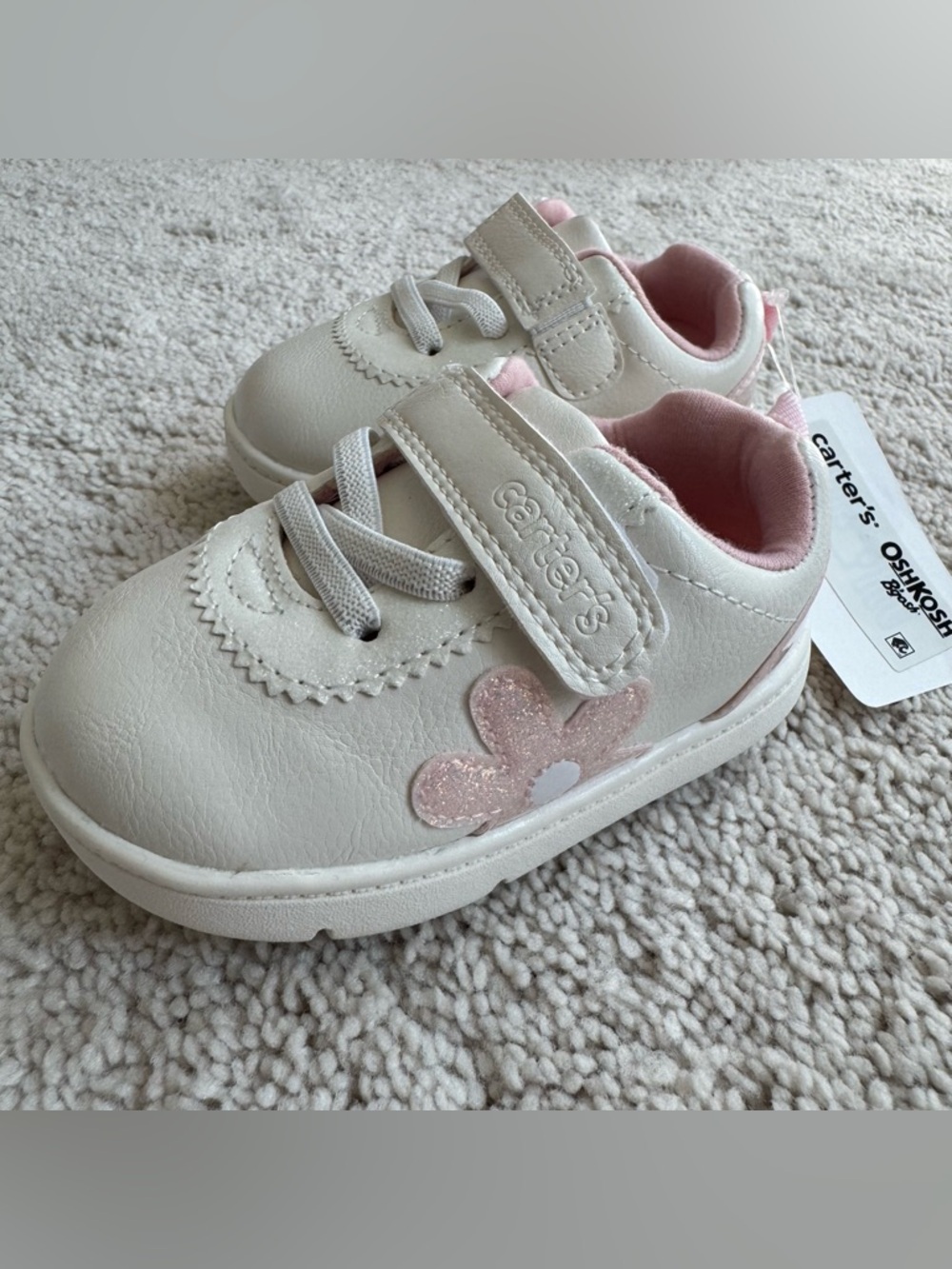 Sz 4.5 Carter's White & Pink Toddler Glitter Flower Sneakers